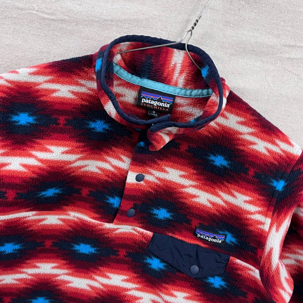 Patagonia Synchilla Snap-T Fleece Womens M Red Blue Geometric Excellent Pullover - Picture 2 of 8